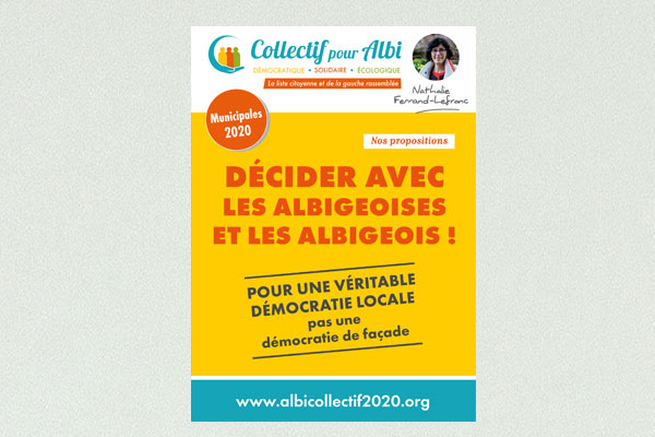 Collectif pour Albi, élections Municipales 2020. Création de flyers. Yesonyva studio de communication.